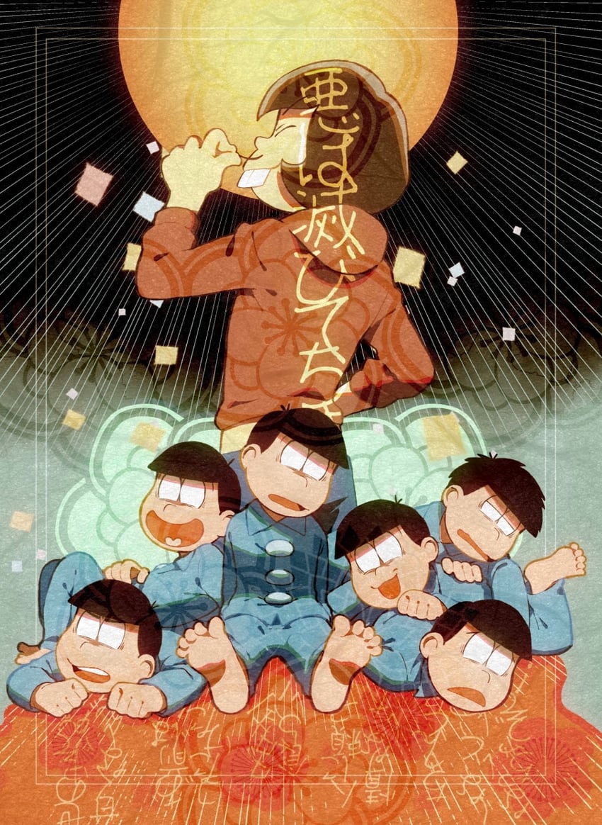 matsuno osomatsu, matsuno karamatsu, matsuno ichimatsu, matsuno jyushimatsu, matsuno choromatsu, and 2 more (osomatsu and 1 more) drawn by ouka_(stan)