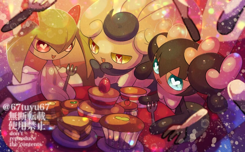 kirlia, meowstic, and gothorita (pokemon) drawn by yukifuri_tsuyu