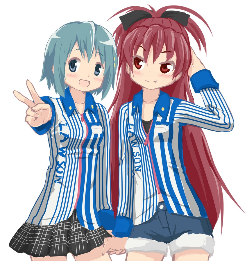 miki sayaka and sakura kyoko (mahou shoujo madoka magica and 1 more) drawn by hangaku