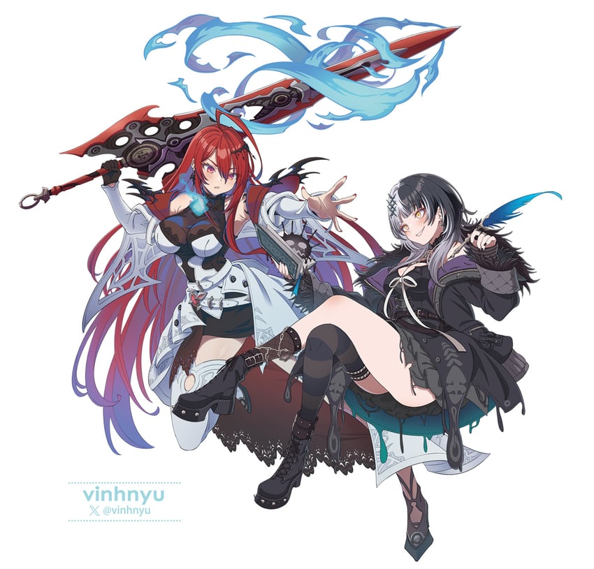 shiori novella and elizabeth rose bloodflame (hololive and 1 more) drawn by vinhnyu