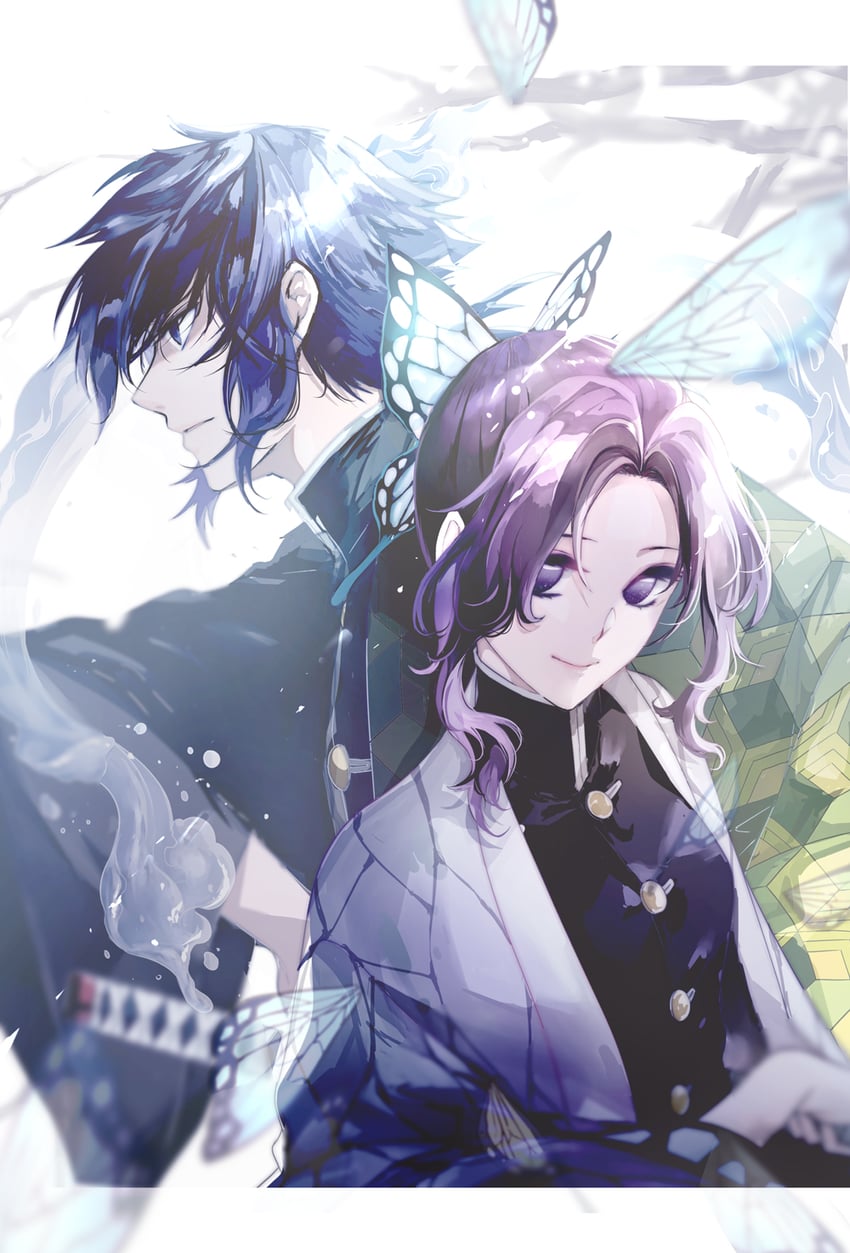kochou shinobu and tomioka giyuu (kimetsu no yaiba) drawn by na_(sodium)