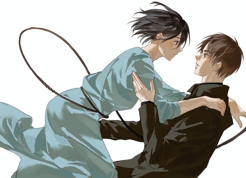 mikasa ackerman and eren yeager (shingeki no kyojin) drawn by zhuse_fuxianqing