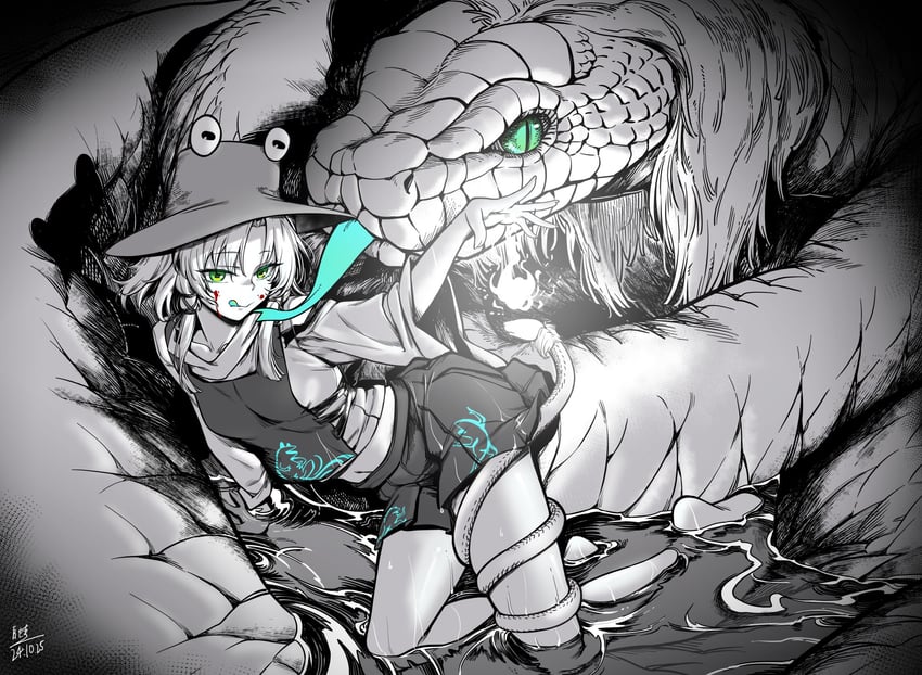 moriya suwako and mishaguji (touhou) drawn by qingwa_chi_she