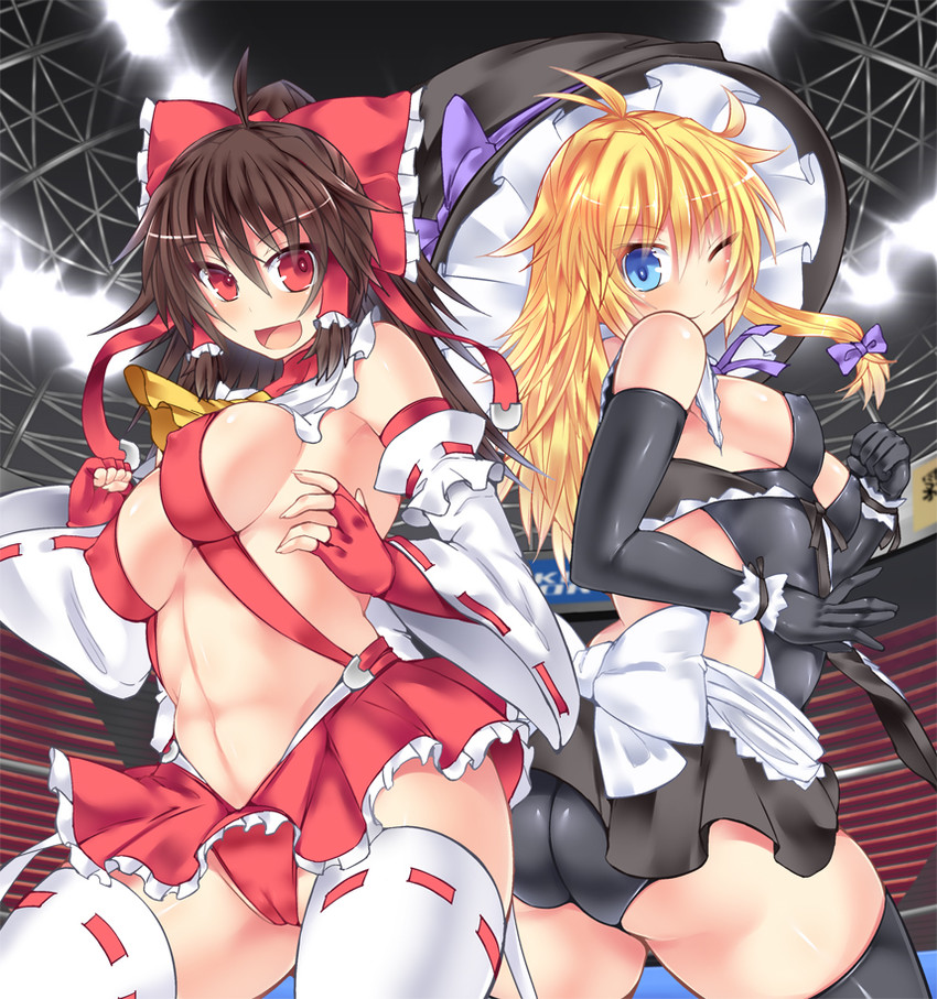 hakurei reimu and kirisame marisa (touhou and 1 more) drawn by hisui_(stapspats)