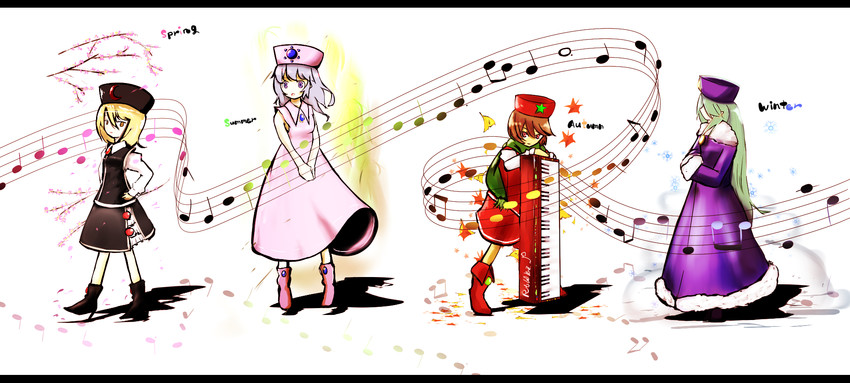 lunasa prismriver, merlin prismriver, lyrica prismriver, and layla prismriver (touhou) drawn by may_(eraser)