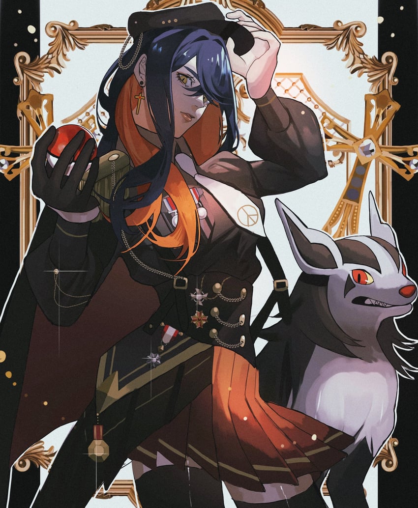 carmine and mightyena (pokemon and 1 more) drawn by reo_(mmocc123)