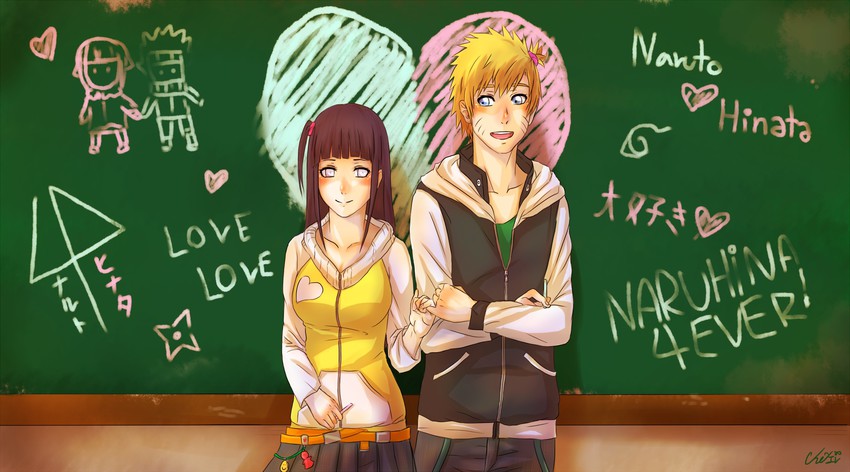uzumaki naruto and hyuuga hinata (naruto) drawn by hakuno_shigeru