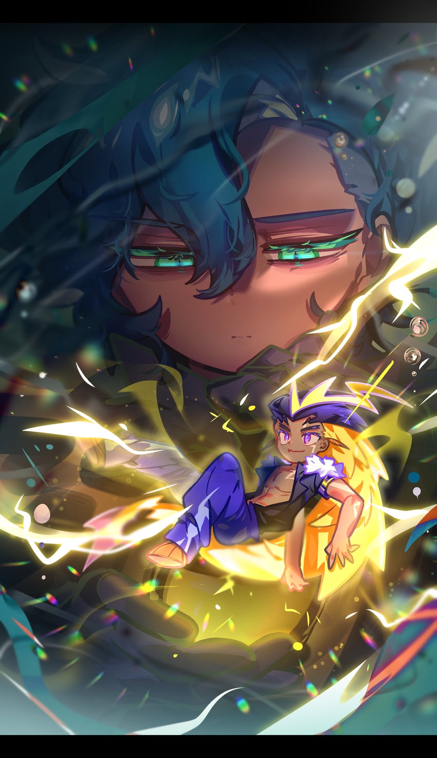 abyss monarch cookie and electric eel cookie (cookie run and 1 more) drawn by omoyu_(nakyu715)