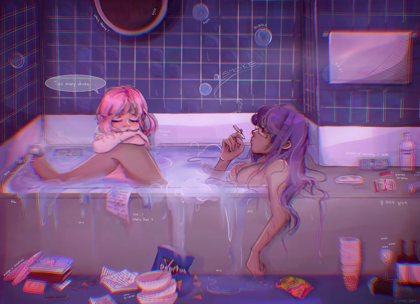 natsuki and yuri (doki doki literature club) drawn by wormygums