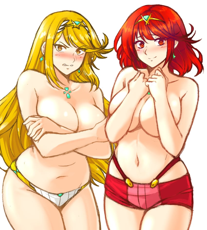 pyra and mythra (xenoblade chronicles and 1 more) drawn by tridisart