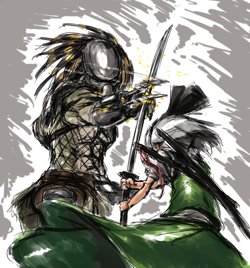 konpaku youmu and predator (touhou and 1 more) drawn by nameo_(judgemasterkou)