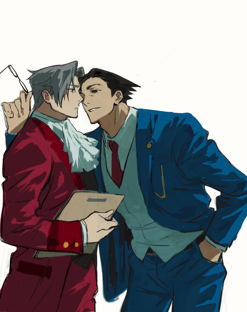 phoenix wright and miles edgeworth (ace attorney) drawn by sotenborii