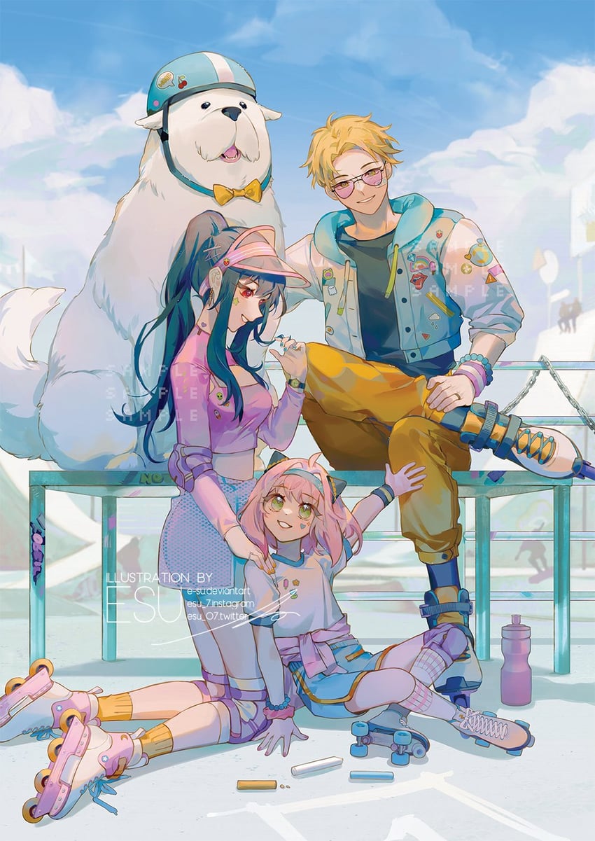 yor briar, anya, twilight, and bond (spy x family) drawn by e-su