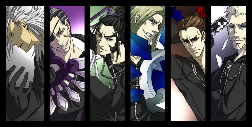xemnas, xigbar, vexen, luxord, xaldin, and 1 more (kingdom hearts) drawn by doyamatsu