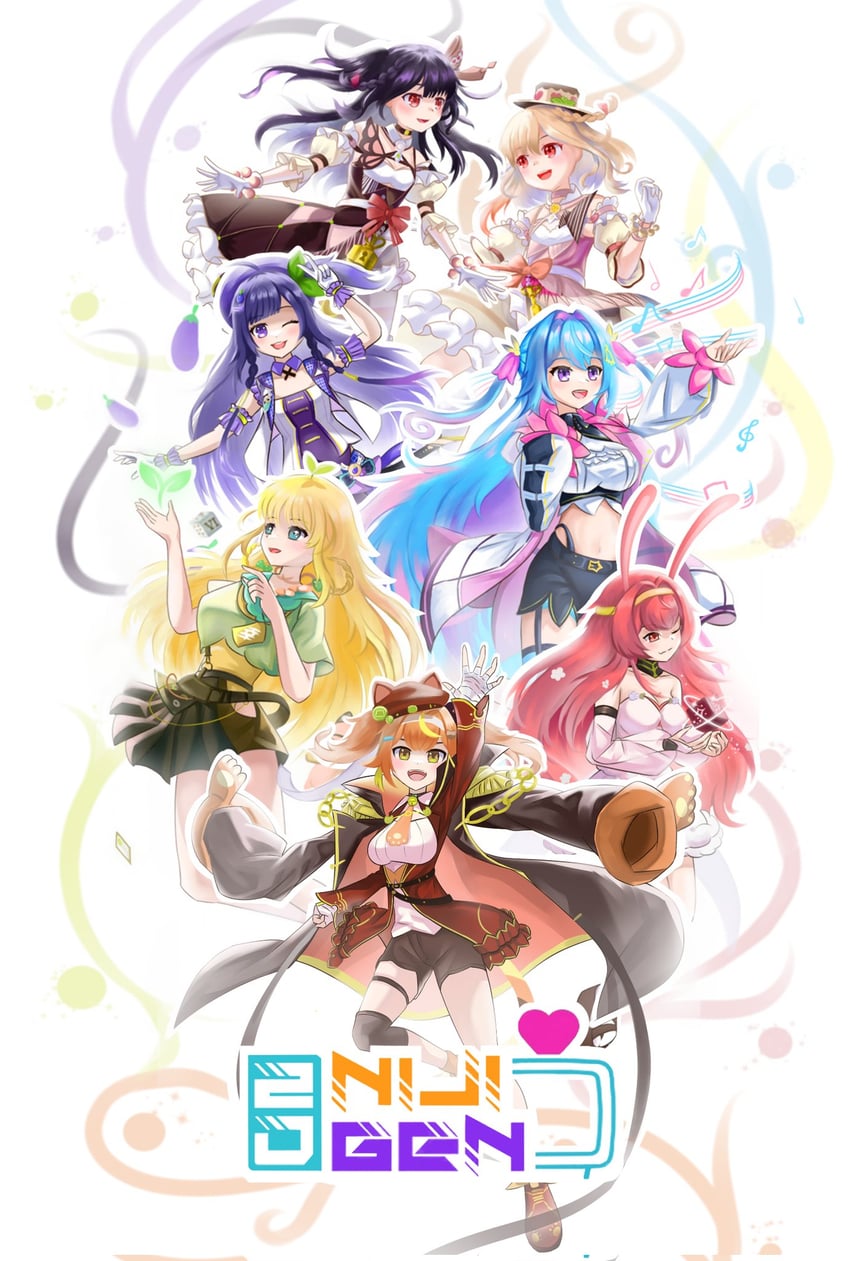 hibiki du ca, akatsuki banmai, misora kanon, nika linh lan, natsumi hachi, and 2 more (nijigen project) drawn by hitatsuphat