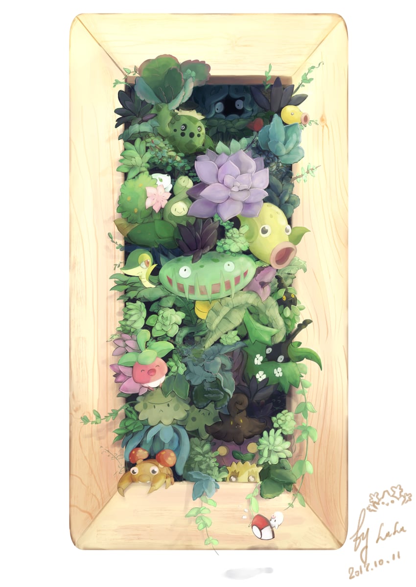 snivy, shaymin, pumpkaboo, budew, bounsweet, and 10 more (pokemon) drawn by littlelluu