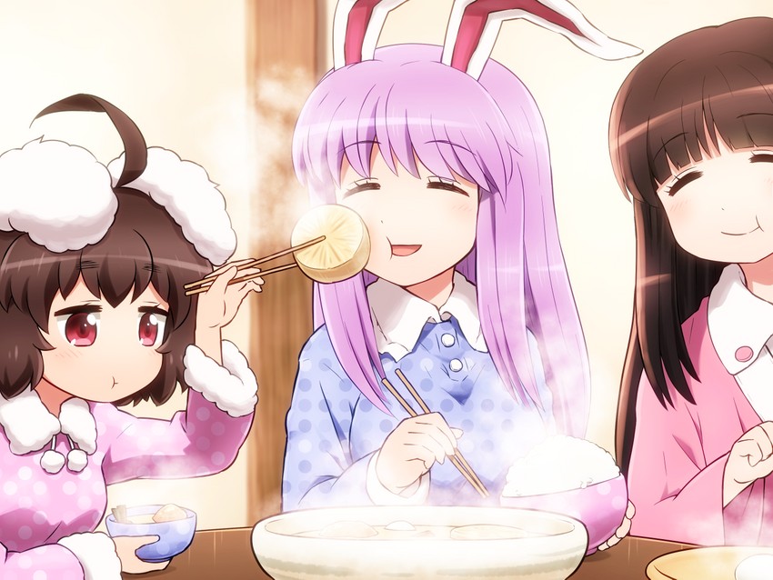 reisen udongein inaba, houraisan kaguya, and inaba tewi (touhou) drawn by shirosato
