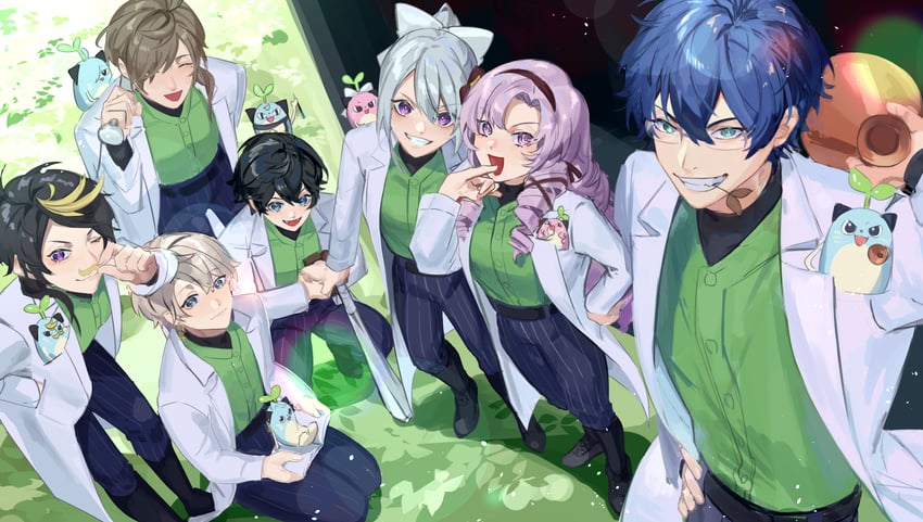 higuchi kaede, hyakumantenbara salome, shu yamino, leos vincent, mameneko, and 3 more (nijisanji) drawn by tabemi_capudog