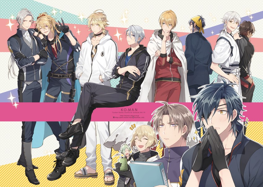 mikazuki munechika, tsurumaru kuninaga, shokudaikiri mitsutada, yamanbagiri kunihiro, heshikiri hasebe, and 7 more (touken ranbu) drawn by ko-man