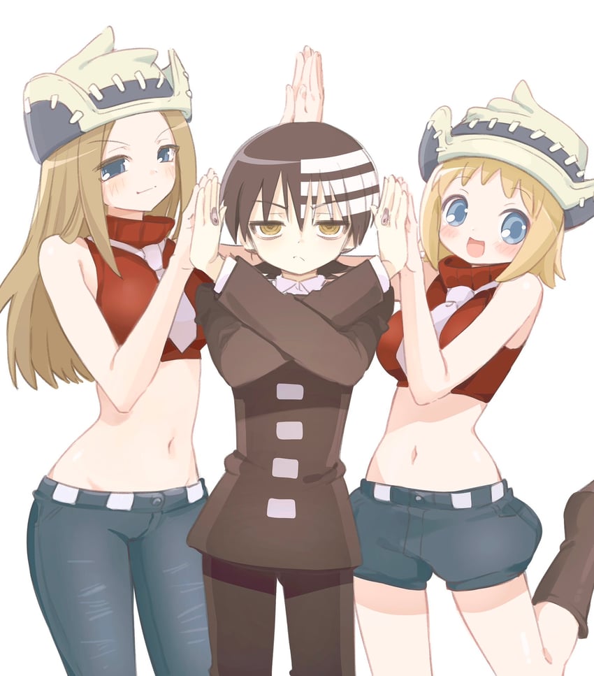 death the kid, patricia thompson, and elizabeth thompson (soul eater) drawn by mipi_(u3u_00)