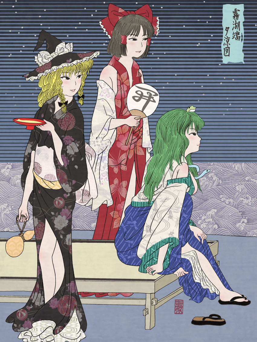 hakurei reimu, kirisame marisa, and kochiya sanae (touhou) drawn by cloritin