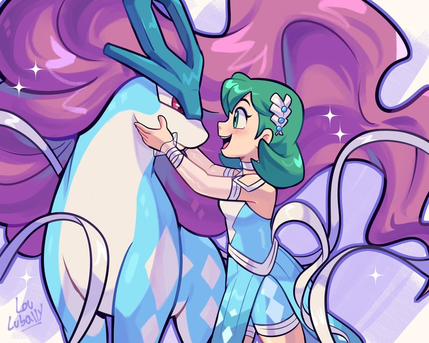 kris and suicune (pokemon and 1 more) drawn by lou_lubally