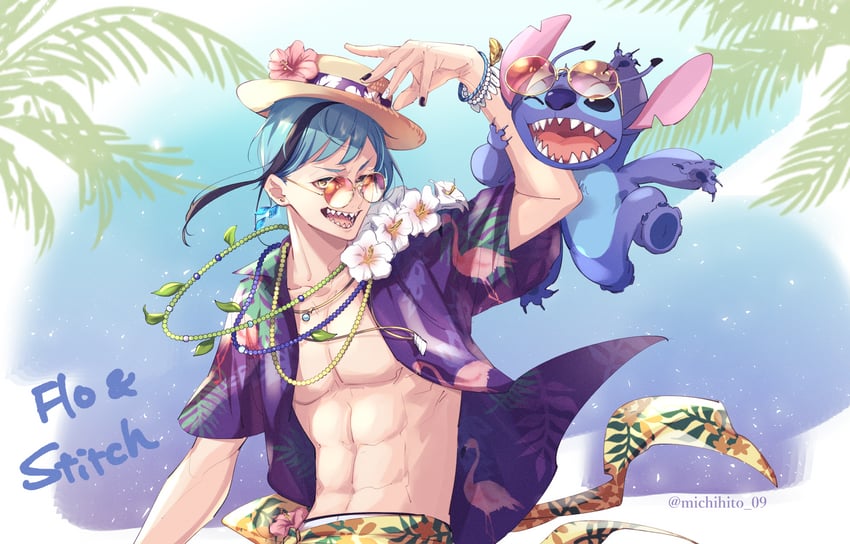 floyd leech and stitch (twisted wonderland and 1 more) drawn by michihito