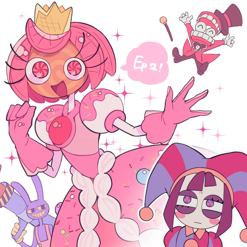 pomni, jax, caine, and princess loolilalu (the amazing digital circus) drawn by skn_1027