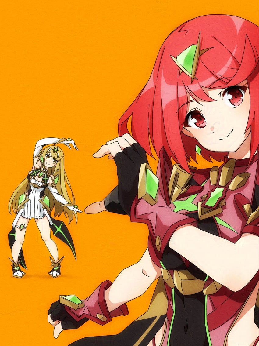 pyra and mythra (xenoblade chronicles and 1 more) drawn by highena