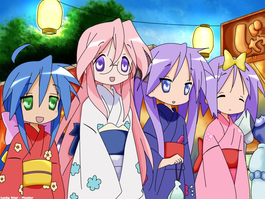 hiiragi kagami, izumi konata, hiiragi tsukasa, and takara miyuki (lucky star) drawn by darrenfrommyspace