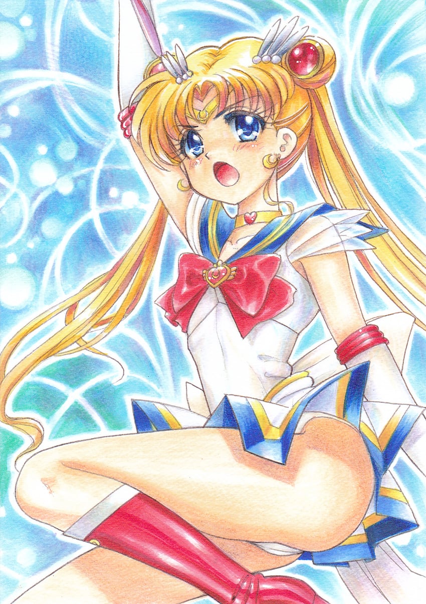 tsukino usagi, sailor moon, and super sailor moon (bishoujo senshi sailor moon) drawn by tomoeri