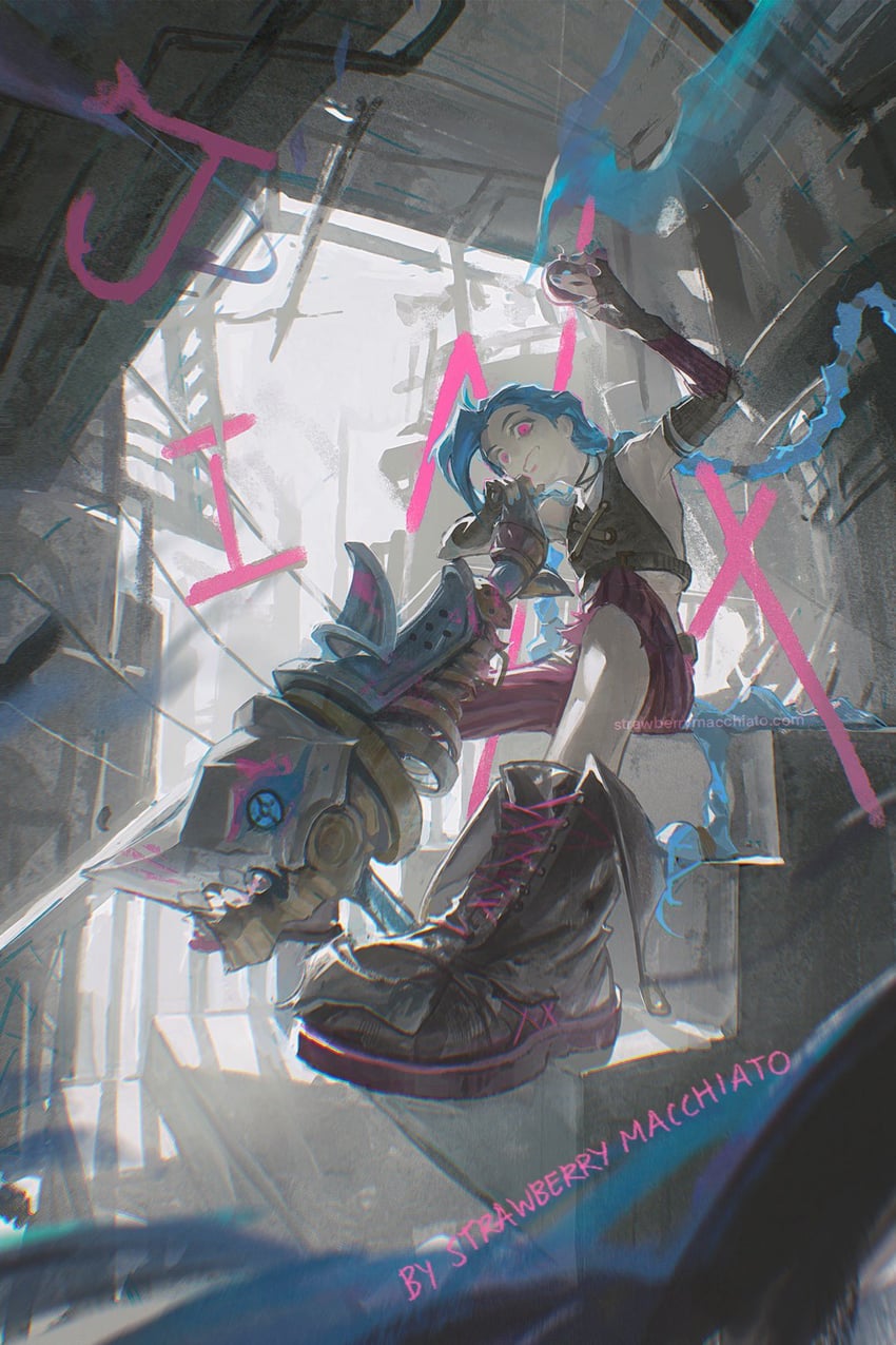 jinx and arcane jinx (league of legends and 1 more) drawn by sberrymacchiato