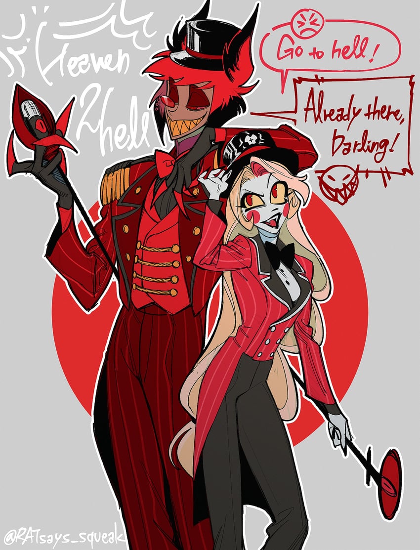 charlie morningstar and alastor (hazbin hotel) drawn by ratsays_squeak