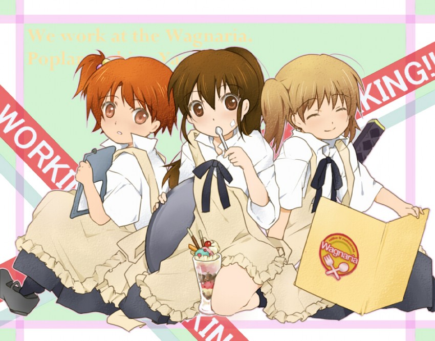 taneshima popura, inami mahiru, and todoroki yachiyo (working!!) drawn by 180yen_(artist)