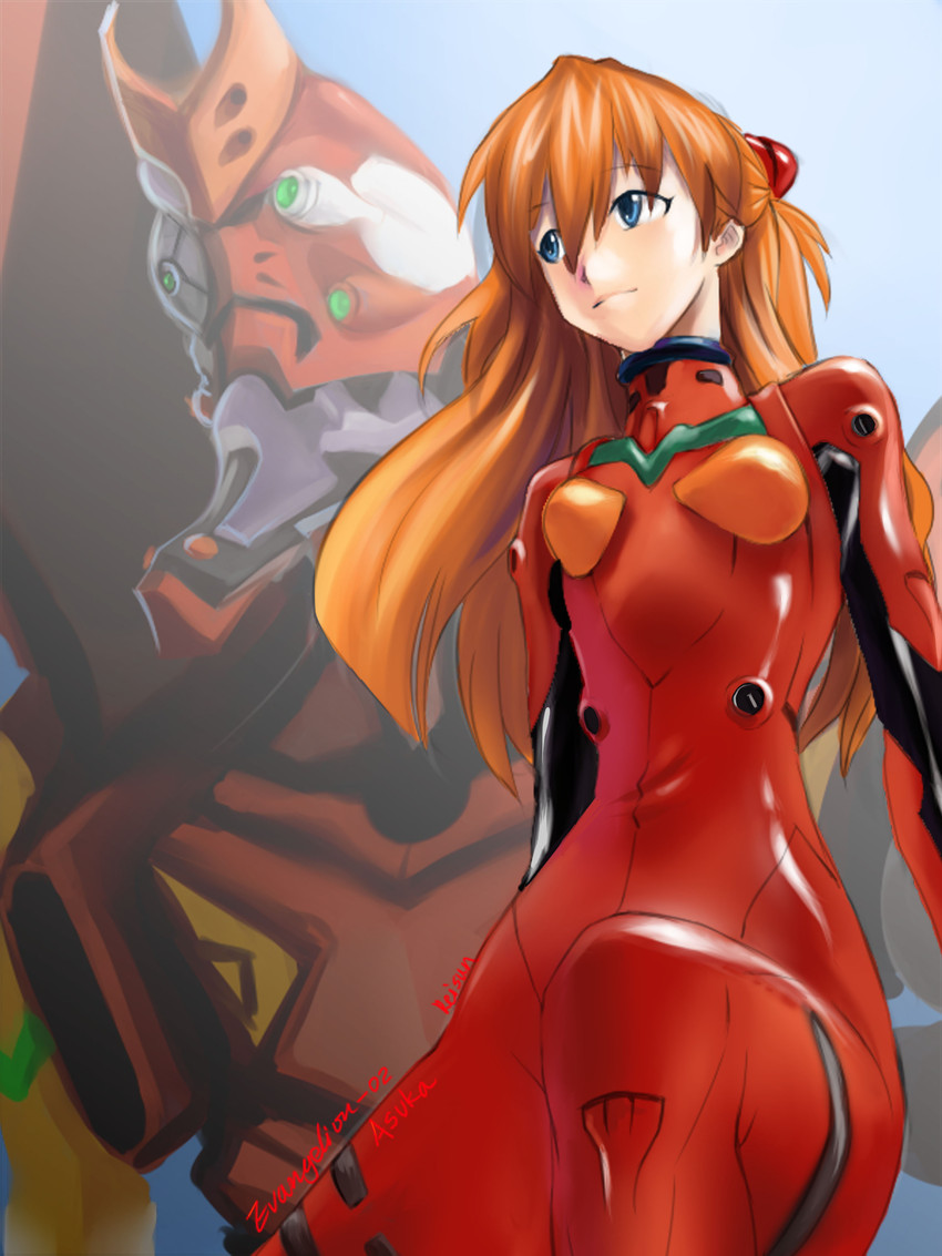 souryuu asuka langley and eva 02 (neon genesis evangelion) drawn by reisun001