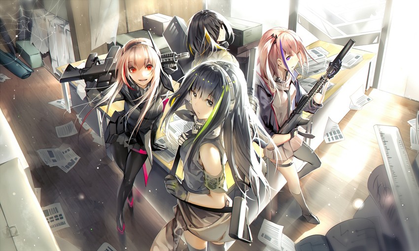 m16a1, m4a1, m4 sopmod ii, and st ar-15 (girls' frontline) drawn by phino