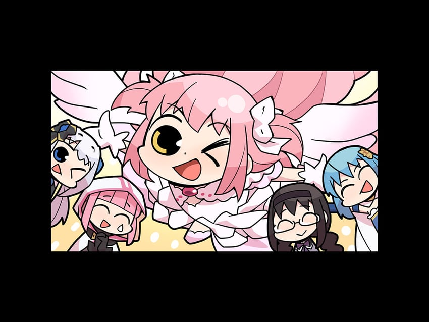akemi homura, kaname madoka, miki sayaka, ultimate madoka, tamaki iroha, and 1 more (mahou shoujo madoka magica and 1 more) drawn by papa_(shimeguru)