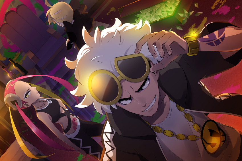 gladion, guzma, and plumeria (pokemon and 1 more) drawn by rupinesu