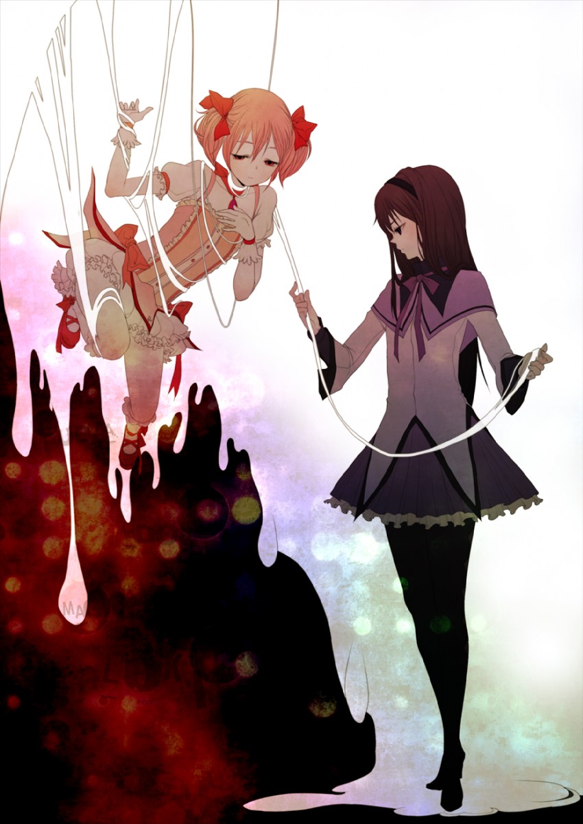 akemi homura and kaname madoka (mahou shoujo madoka magica) drawn by kimloki
