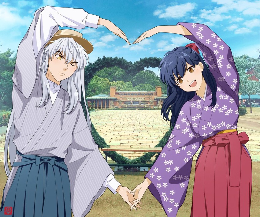 inuyasha and higurashi kagome (inuyasha) drawn by motobi_(mtb_umk)