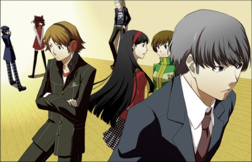 narukami yu, shirogane naoto, satonaka chie, kujikawa rise, amagi yukiko, and 2 more (persona and 1 more) drawn by fujino_miyabi