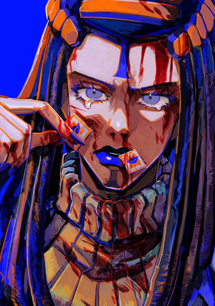 ermes costello and kiss (jojo no kimyou na bouken and 1 more) drawn by natchan_blue_(nanairopenki)