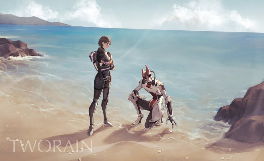 commander shepard and mordin solus (mass effect) drawn by tworain_w