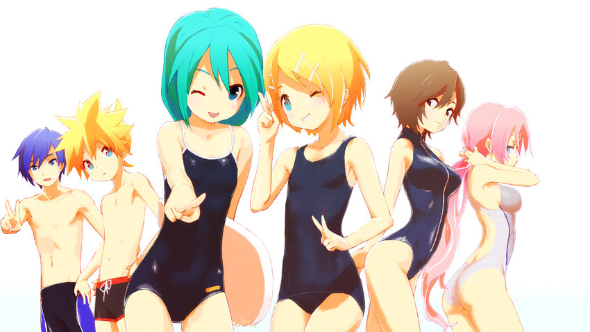 hatsune miku, kagamine rin, kagamine len, megurine luka, kaito, and 1 more (vocaloid and 2 more) drawn by mamama_(3xma)