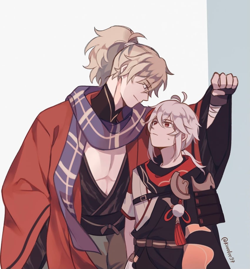 kaedehara kazuha and kazuha's friend (genshin impact) drawn by kuro_lee