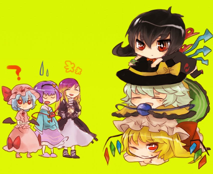 remilia scarlet, flandre scarlet, komeiji koishi, komeiji satori, hijiri byakuren, and 1 more (touhou) drawn by mizuoka_magu