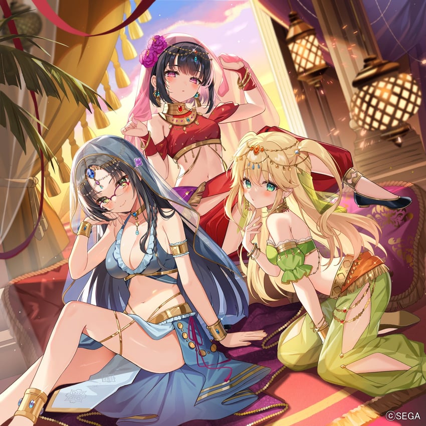 fujisawa yuzu, aihara tsubaki, and kujo kaede (ongeki) drawn by satoupote