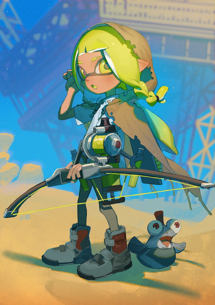 inkling player character, inkling girl, smallfry, and veronika (splatoon and 1 more) drawn by torino_kawazu