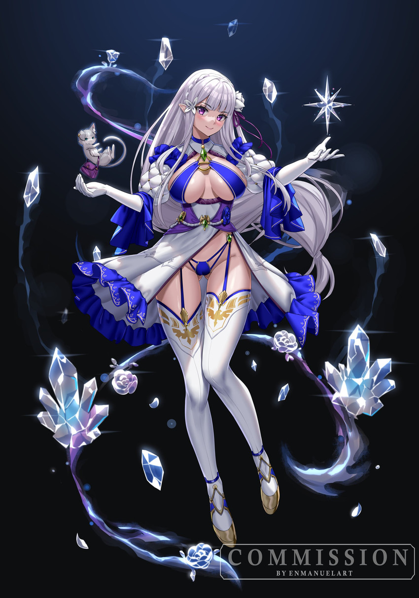 emilia and puck (re:zero kara hajimeru isekai seikatsu) drawn by enma_(enmanuelart)