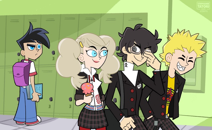 amamiya ren, takamaki anne, sakamoto ryuuji, and danny fenton (persona and 2 more) drawn by ecokitti